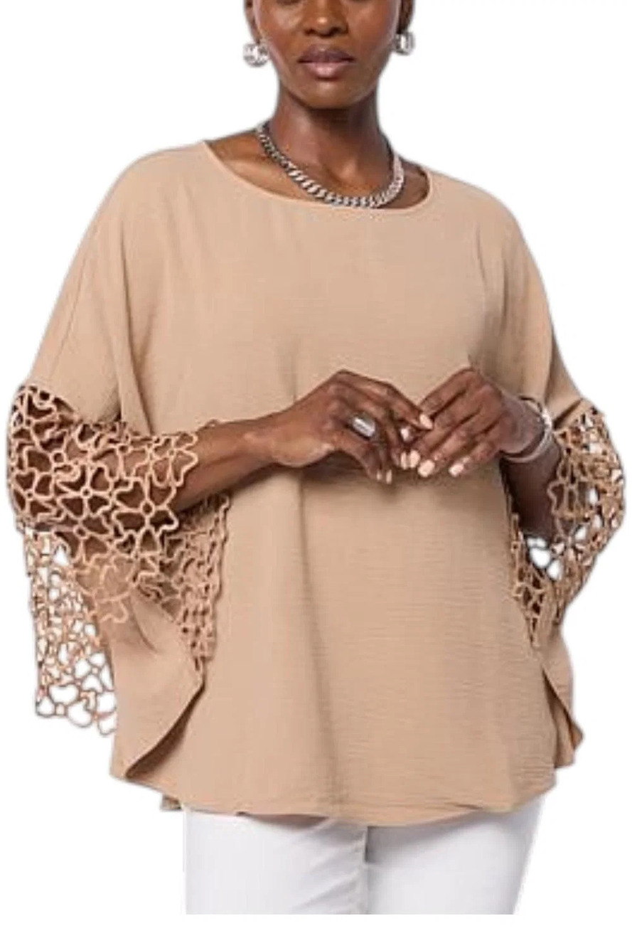 Nina Leonard Women's Round Neck Dolman Sleeve Top Tan - Regular